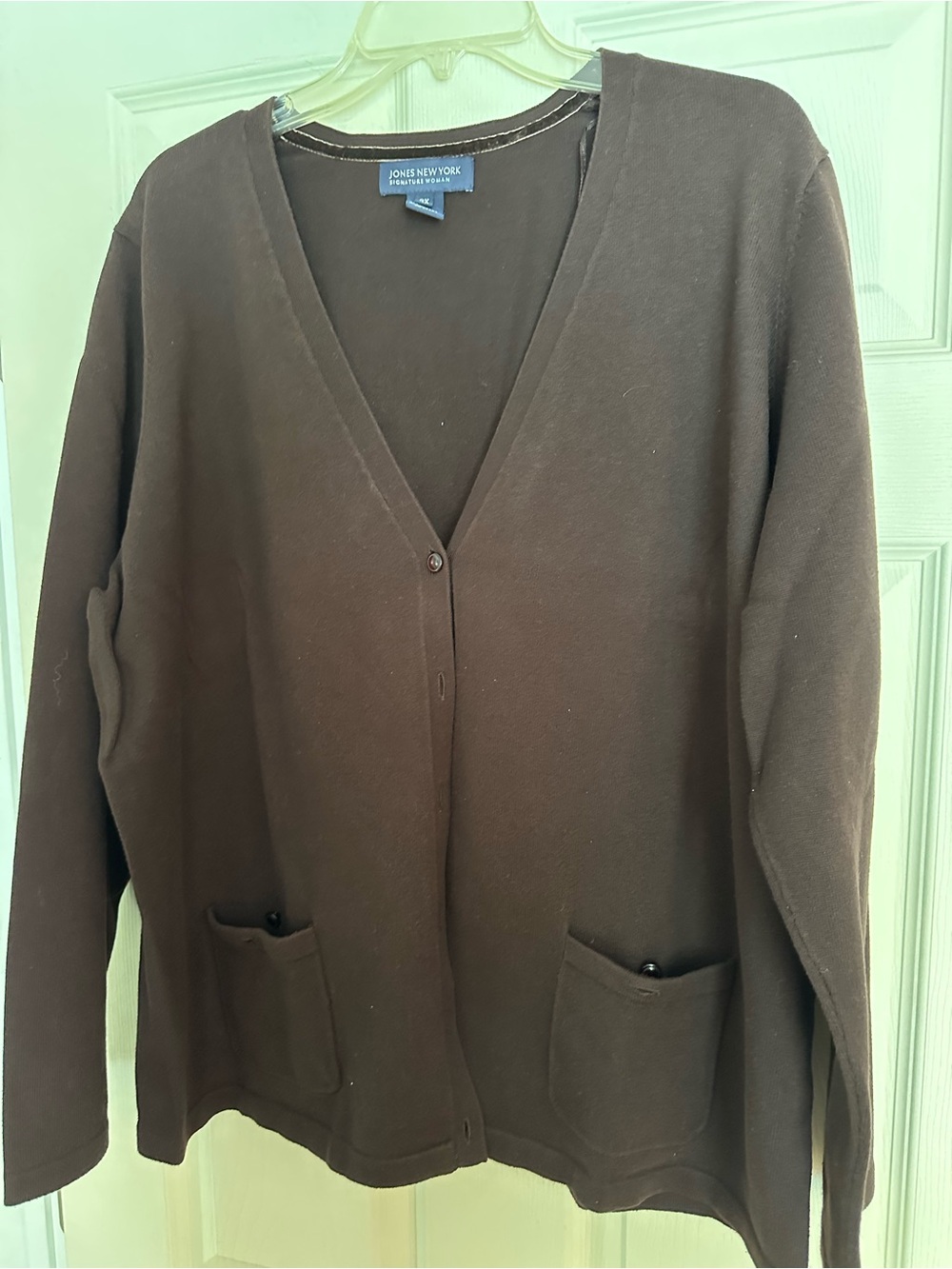 Jones New York Brown V-Neck Button Front Cardigan